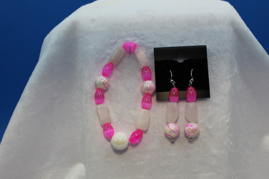 Earrings w/ Matching Bracelet - Pink