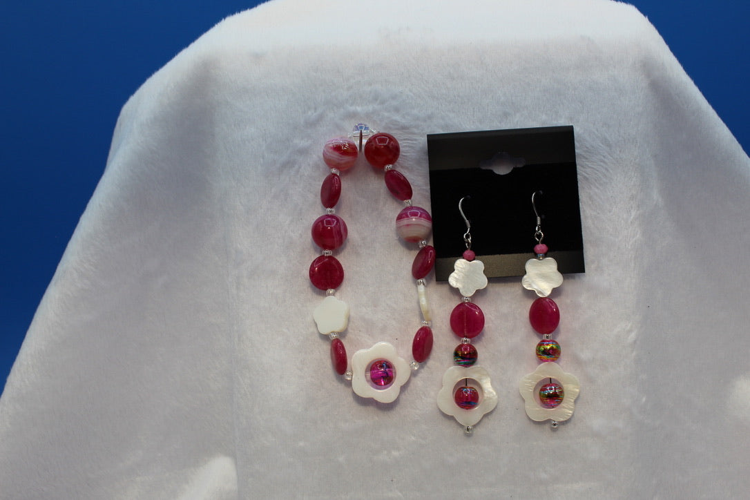 Earrings w/ Matching Bracelet - Pink - Touched By Christ