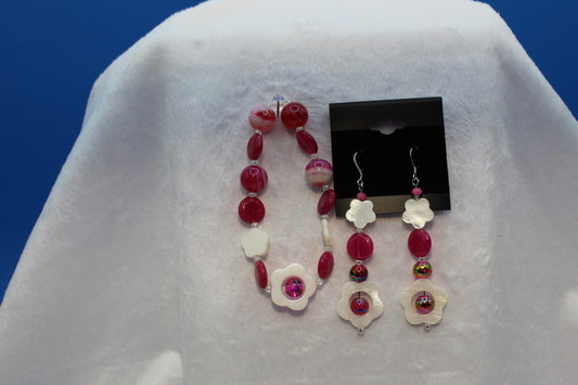 Earrings w/ Matching Bracelet - Pink