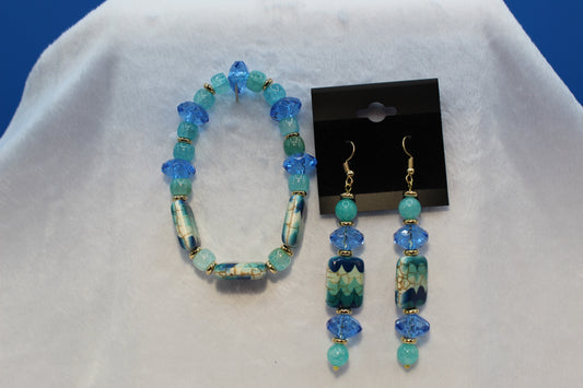 Earrings w/ Matching Bracelet - Aqua