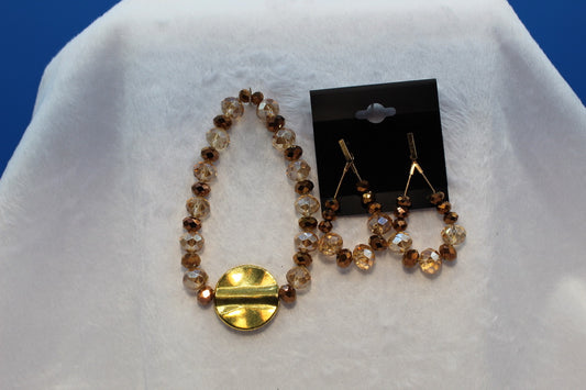 Earrings w/ Matching Bracelet - Brown