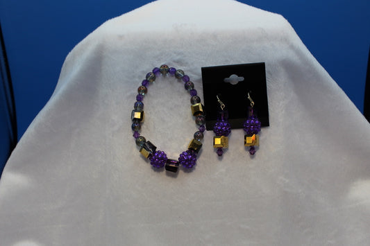 Earrings w/ Matching Bracelet - Purple