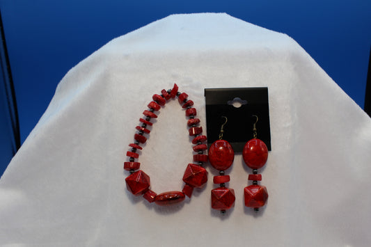 Earrings w/ Matching Bracelet - Red