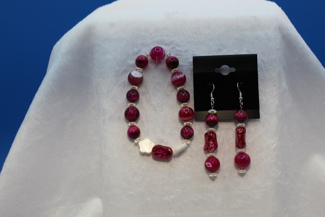 Earrings w/ Matching Bracelet - Pink - Touched By Christ