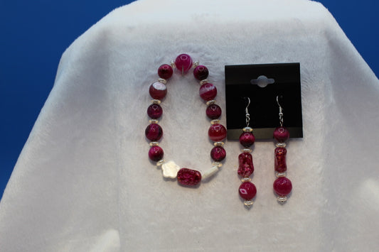 Earrings w/ Matching Bracelet - Pink