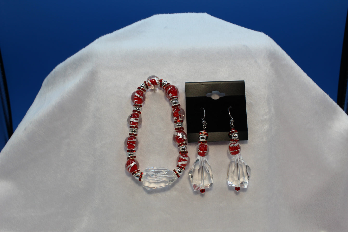 Earrings w/ Matching Bracelet - Red