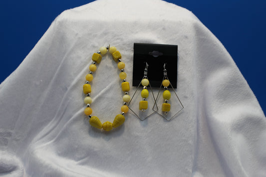 Earrings w/ Matching Bracelet - Yellow