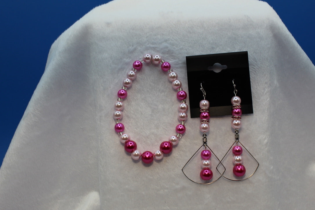Earrings w/ Matching Bracelet - Pink - Touched By Christ