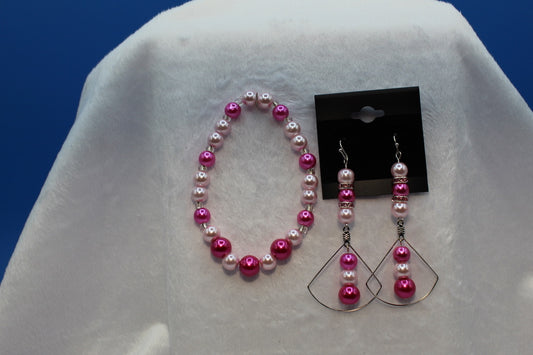 Earrings w/ Matching Bracelet - Pink