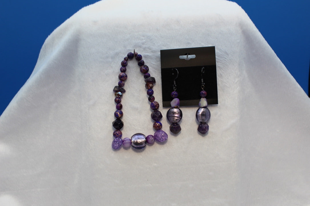 Earrings w/ Matching Bracelet - Purple