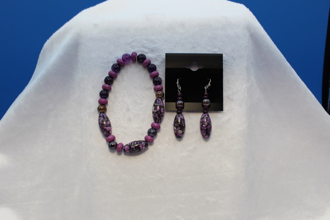 Earrings w/ Matching Bracelet - Purple