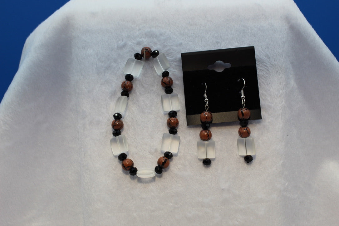 Earrings w/ Matching Bracelet - Brown