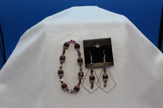 Earrings w/ Matching Bracelet - Red