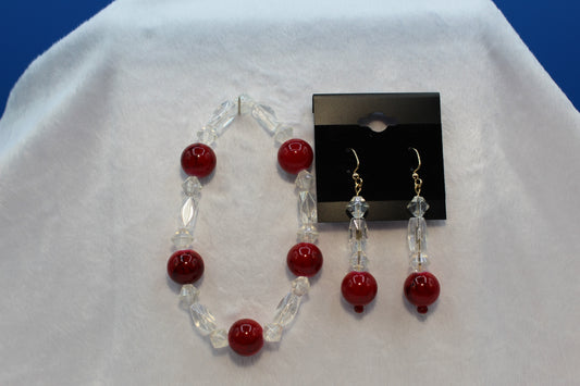 Earrings w/ Matching Bracelet - Red