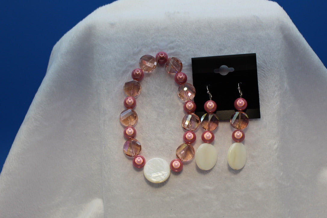 Earrings w/ Matching Bracelet - Pink - Touched By Christ