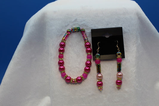 Earrings w/ Matching Bracelet - Pink