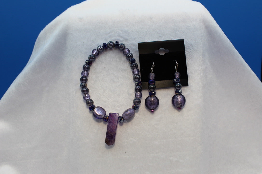 Earrings w/ Matching Bracelet - Purple