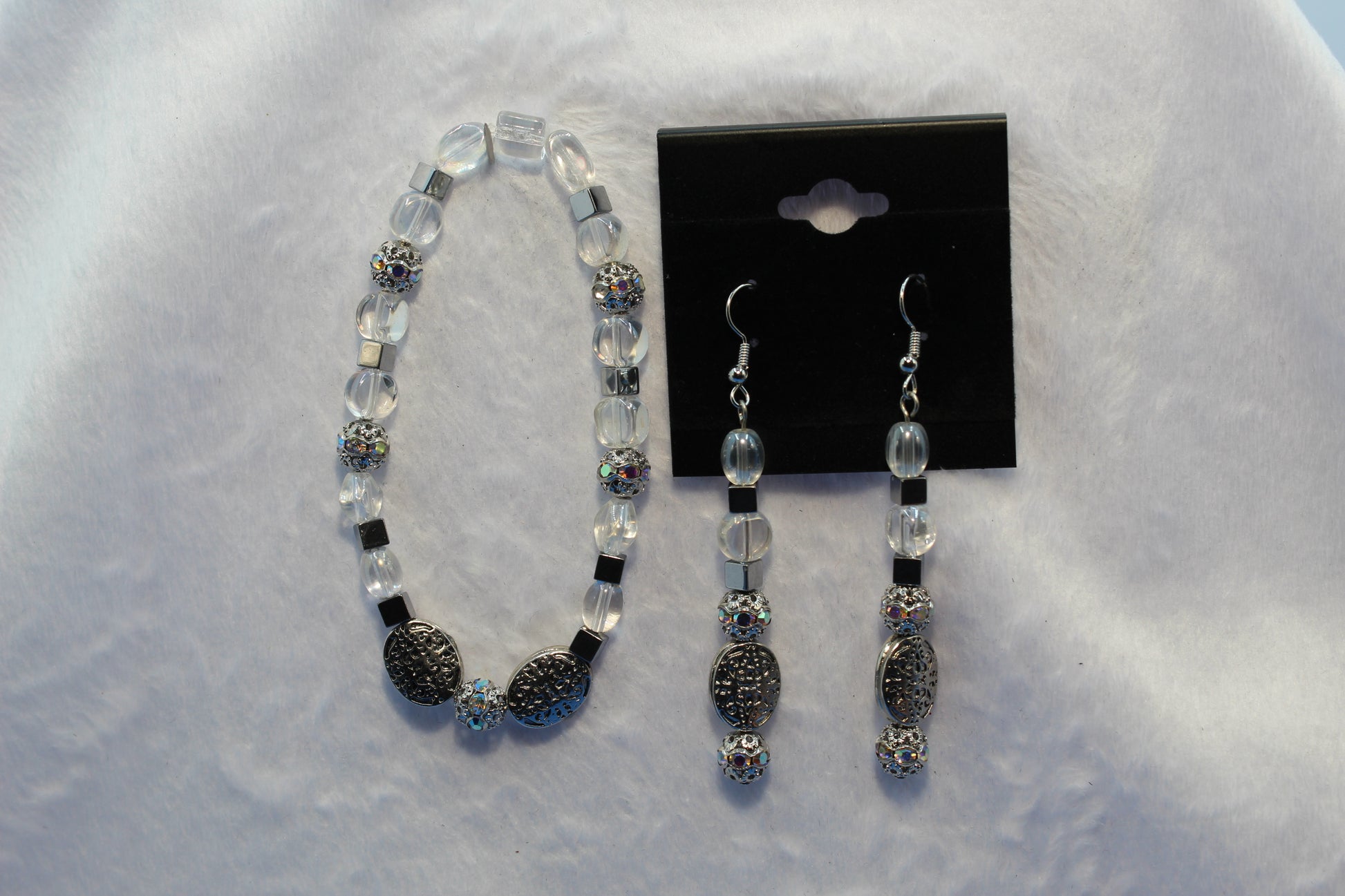 Earrings w/ Matching Bracelet - Gray - Touched By Christ