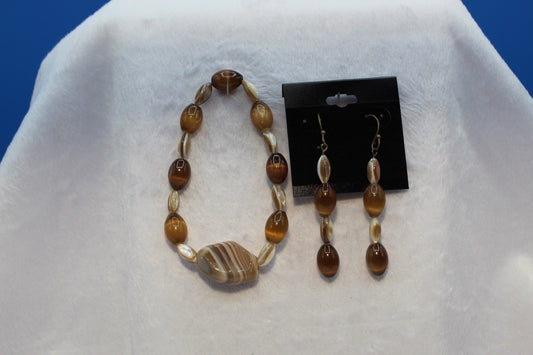 Earrings w/ Matching Bracelet - Brown