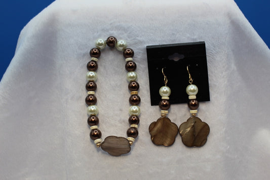 Earrings w/ Matching Bracelet - Brown