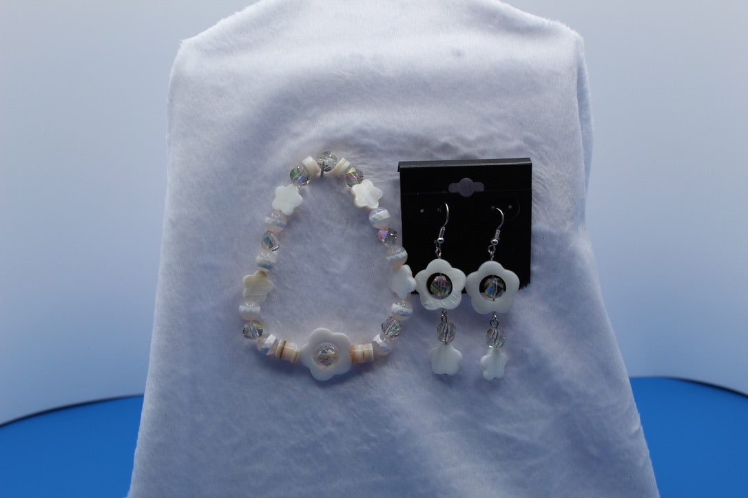 Earrings w/ Matching Bracelet - White