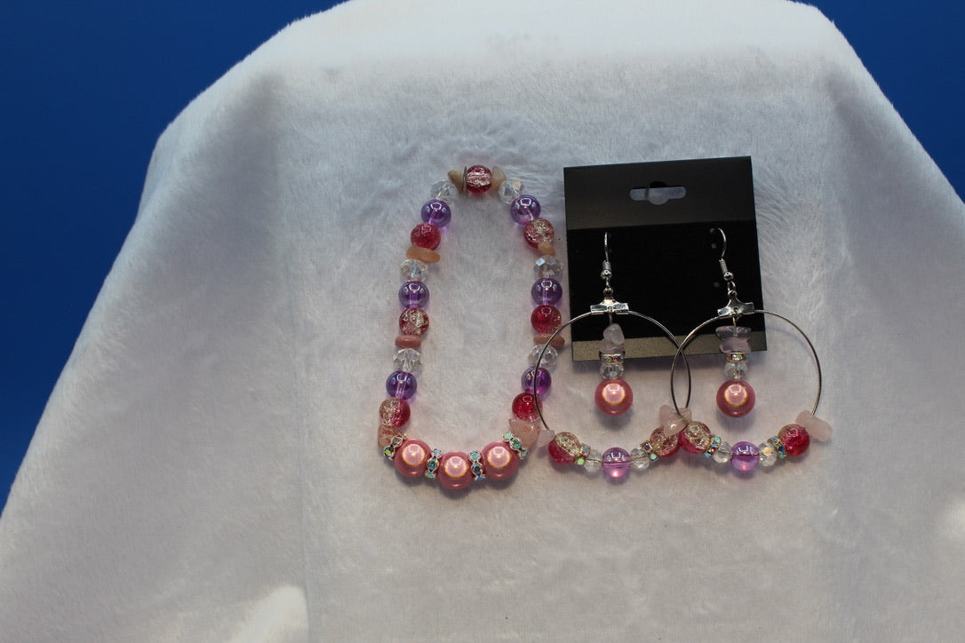 Earrings w/ Matching Bracelet - Pink - Touched By Christ