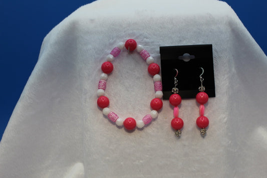 Earrings w/ Matching Bracelet - Pink