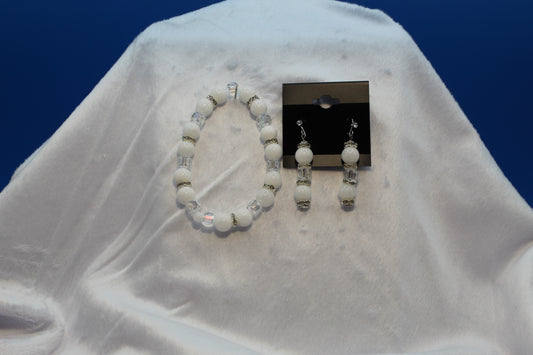 Earrings w/ Matching Bracelet - White