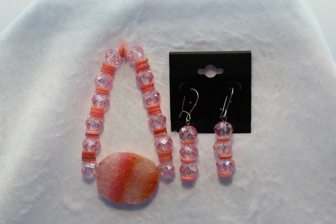 Earrings w/ Matching Bracelet - Pink