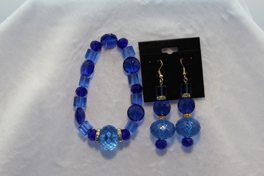 Earrings w/ Matching Bracelet - Blue