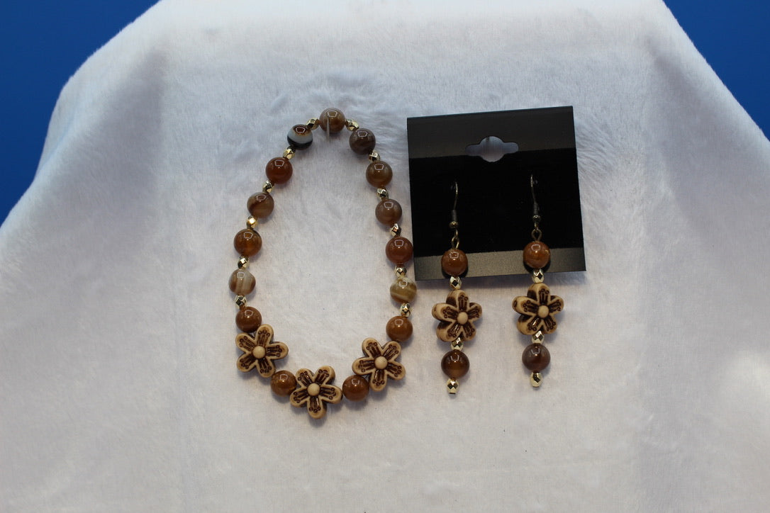 Earrings w/ Matching Bracelet - Brown - Touched By Christ