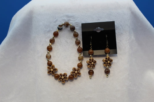 Earrings w/ Matching Bracelet - Brown