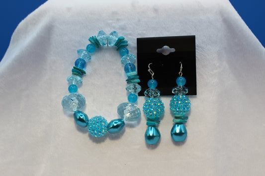 Earrings w/ Matching Bracelet - Aqua