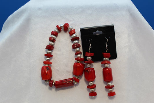 Earrings w/ Matching Bracelet - Red