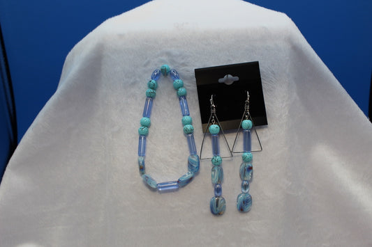 Earrings w/ Matching Bracelet - Blue