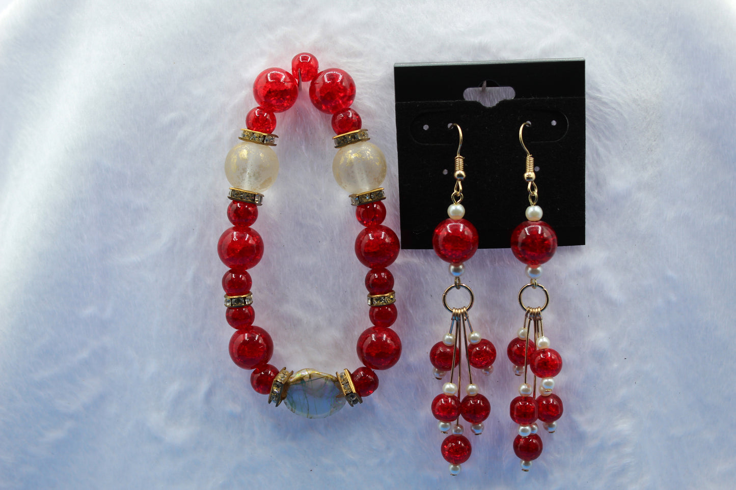 Earrings w/ Matching Bracelet - Red