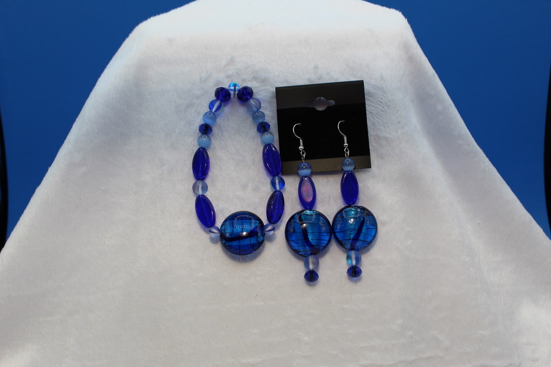 Earrings w/ Matching Bracelet - Blue