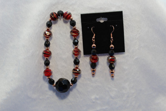 Earrings w/ Matching Bracelet - Red (D3)