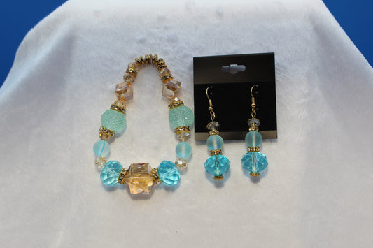 Earrings w/ Matching Bracelet - Aqua