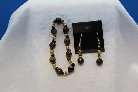 Earrings w/ Matching Bracelet - Brown