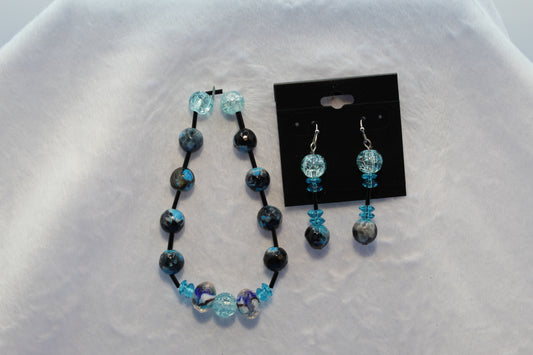 Earrings w/ Matching Bracelet - Aqua (D2)