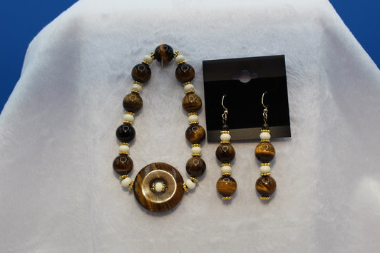 Earrings w/ Matching Bracelet - Brown