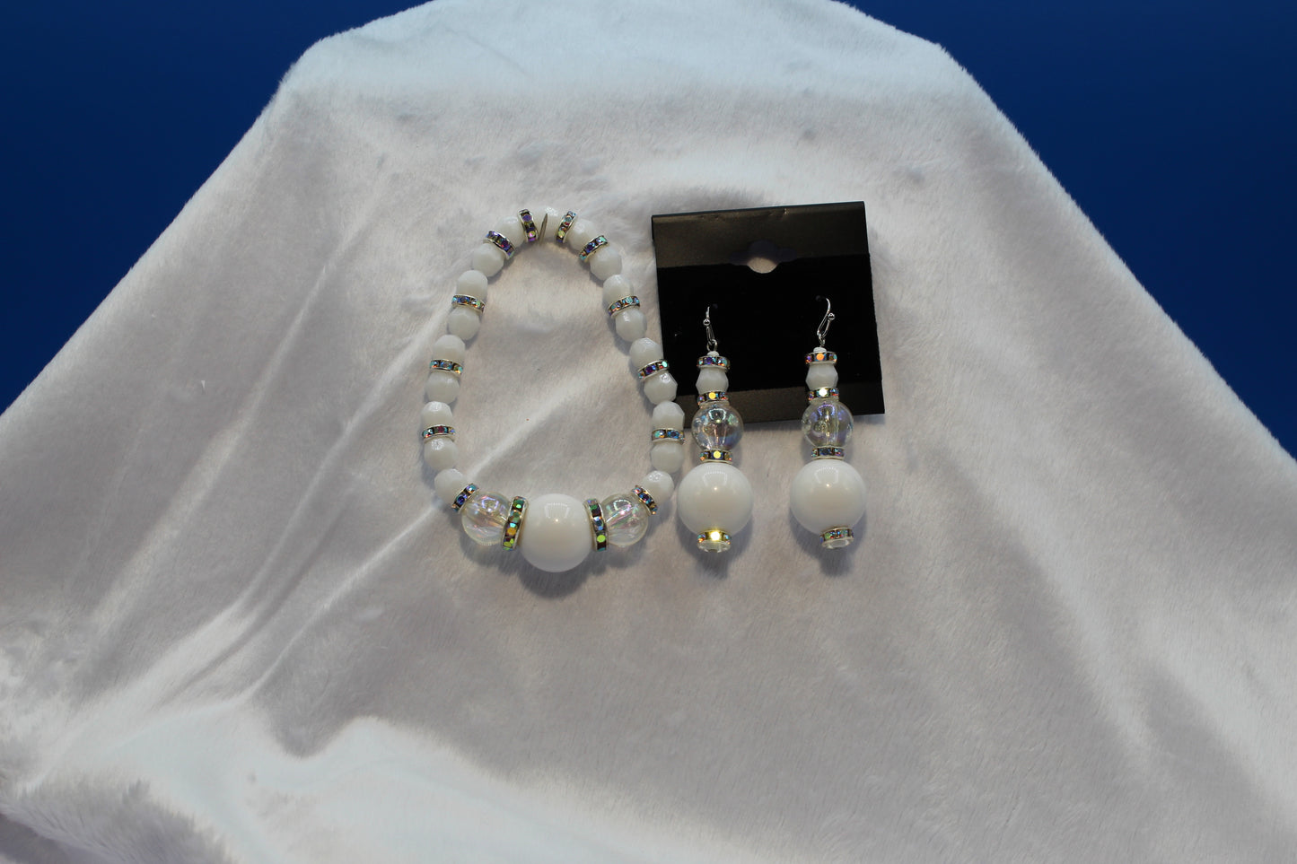 Earrings w/ Matching Bracelet - White