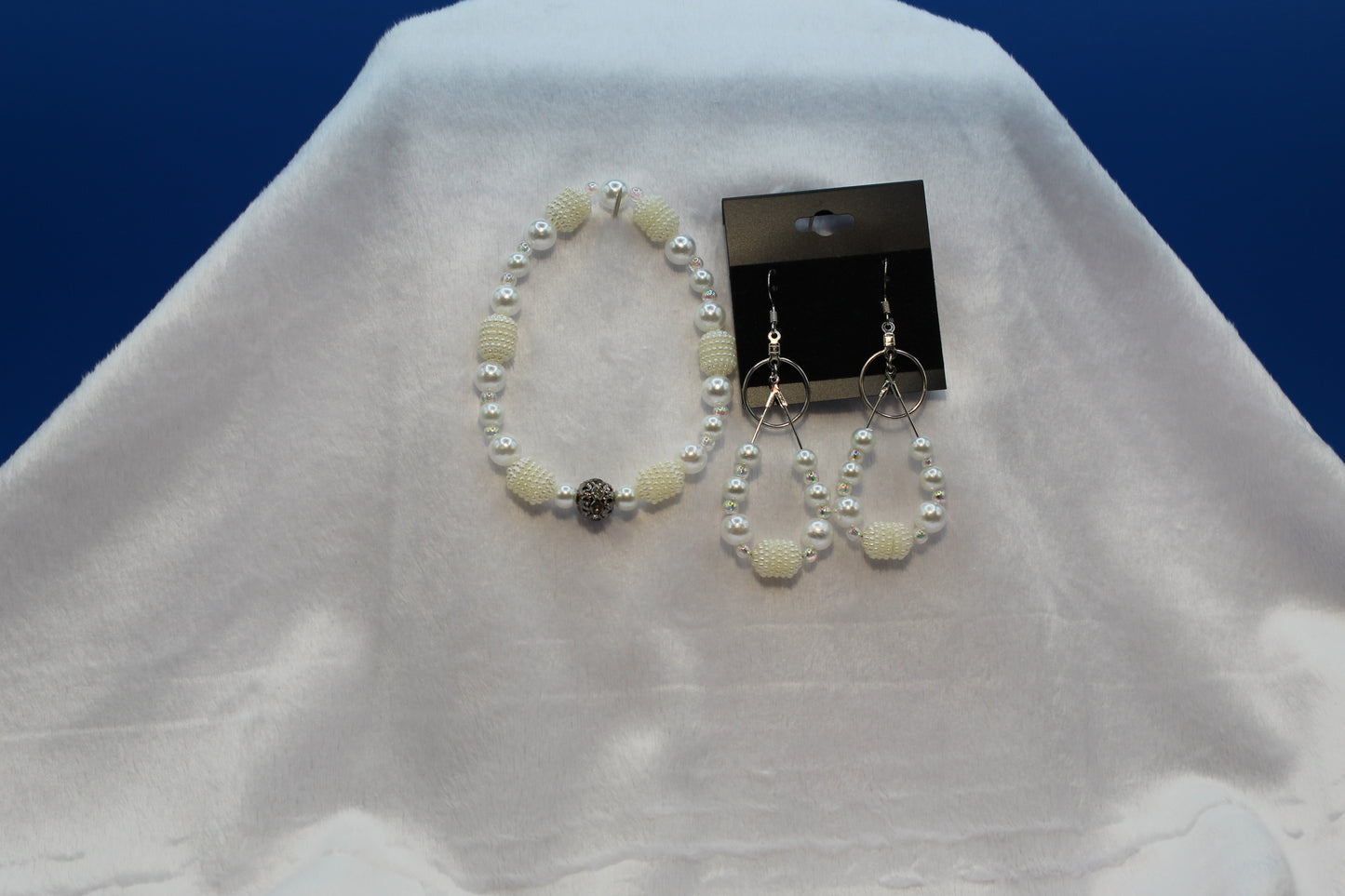 Earrings w/ Matching Bracelet - White