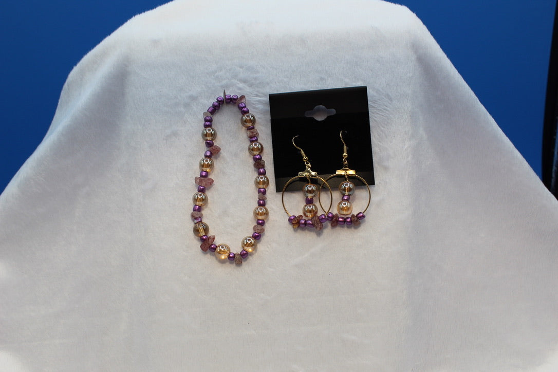Earrings w/ Matching Bracelet - Purple - Touched By Christ