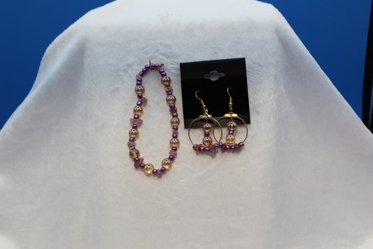 Earrings w/ Matching Bracelet - Purple