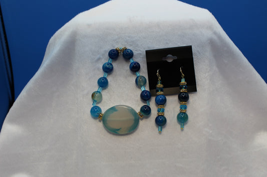 Earrings w/ Matching Bracelet - Blue