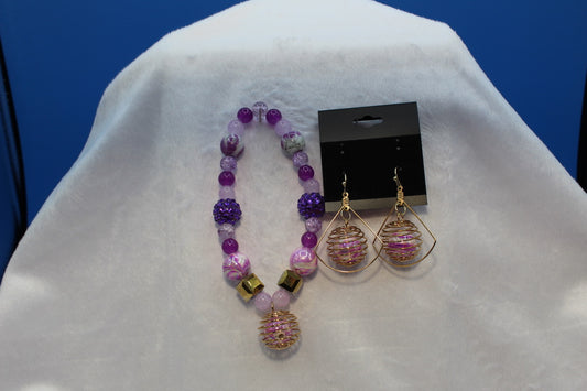 Earrings w/ Matching Bracelet - Purple