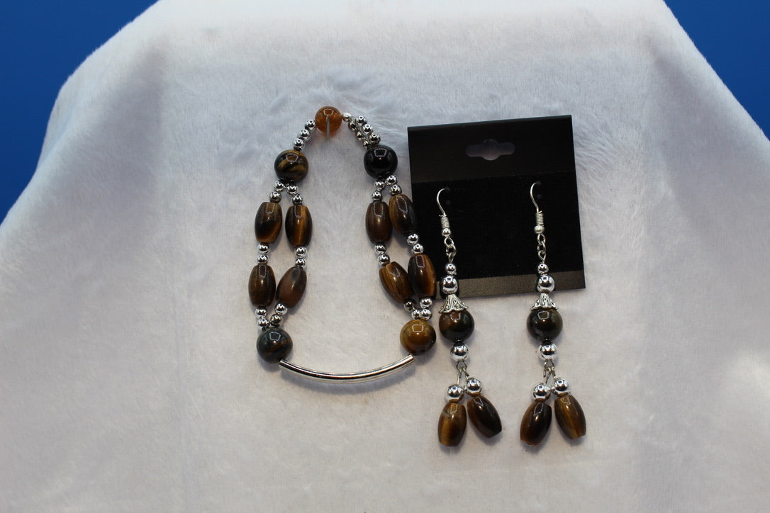 Earrings w/ Matching Bracelet - Brown