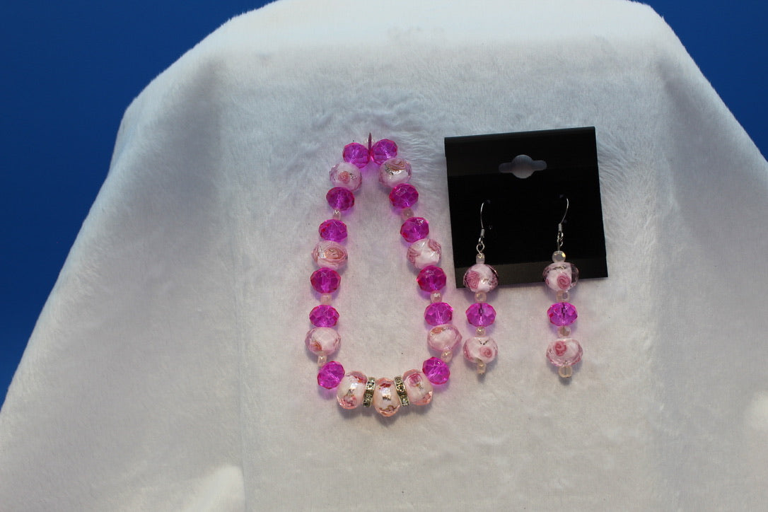 Earrings w/ Matching Bracelet - Pink